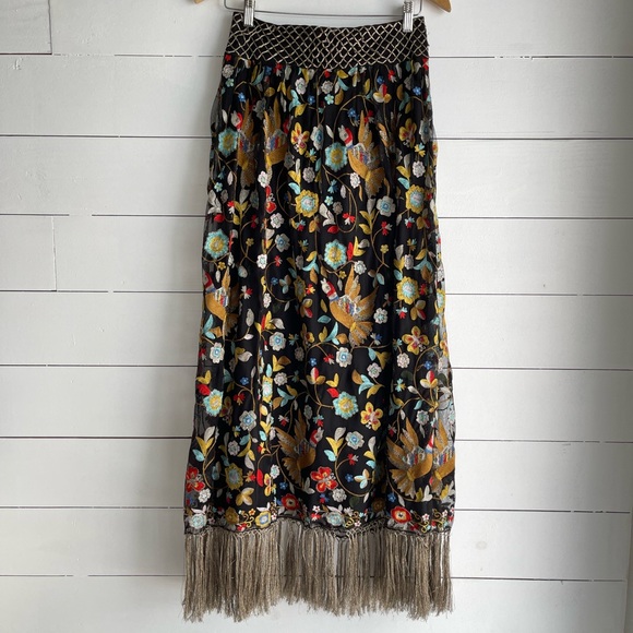 Alice + Olivia Kamryn Floral Fringe-Trim Maxi Skirt, Black/Multicolor size 2 - Picture 3 of 14